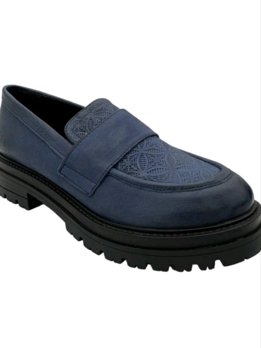 Miz Mooz Daria Blue Leather Lug Sole Loafer